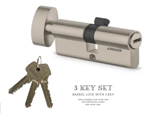 Image of Jagger JAG343 Cylinder Lock 60mm | One Side Key & One Side Knob | Full Size Mortise Lock Core Replacement Cylinder for Doors | for Home and Hotel Door (Zinc, Mortise Lock Cylinder)