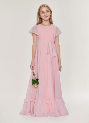 Junior Bridesmaid Dress Chiffon Flower Girl Dress for Wedding Teens Ruffle Sleeve Formal Party Pageant4