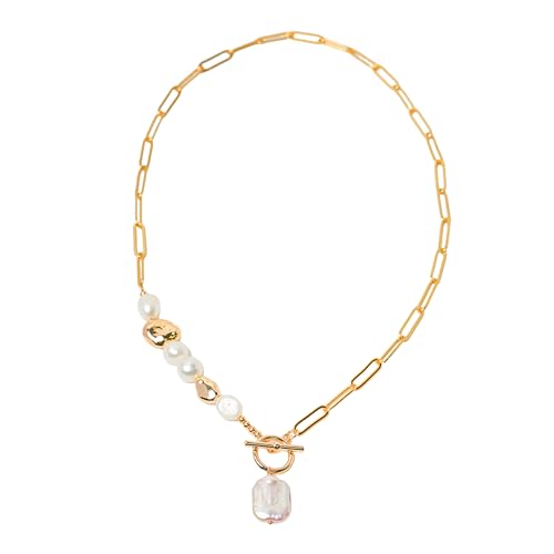 Gold Cuban Chain Necklace Baroque Pearl Necklace 14K Gold Plated Rose Gold Plated Freshwater Pearl Necklace Daily Jewelly for Women