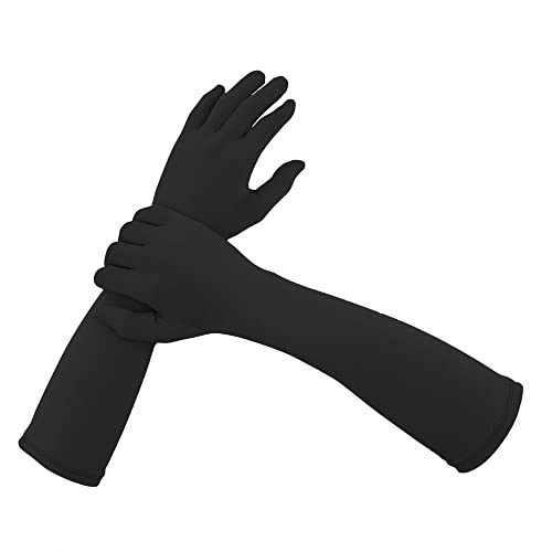 Aniler Unisex Costume 15 Halloween Elbow Length 20s Stretchy Cosplay Solid Color Gloves (One Size Black)