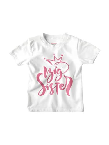 Glad Mumma Big Sister Cotton T-Shirt for Kids | Crown Design Printed Tee for Girls White (2-3 Years)