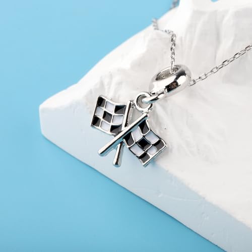 FUSTMW Checkered Flag Necklace Black and White Racing Flag Pendant Race Car Gifts for Racers Jewelry Racing Fans Gifts4