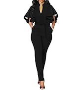 Yiershu Women's Sexy V Neck Jumpsuits Elegant Long Sleeve Button Down Straight Long Pants Busines...