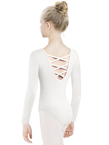 tanzdunsje Ballettanzug Mädchen Ballett Trikot Kinder-lange Ärmel, ballett body TanzBody Turnanzug Gymnastikanzug Trikot für Kinder Damen Größe 100-170,Weiß 170