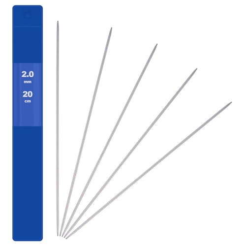 5 Pieza 2 mm Agujas de Tejer de Acero Inoxidable de Doble Punta Suave Superficie Lisa Resistente y Duradera para Calcetines y Proyectos Pequeños,para Principiantes y Adultos