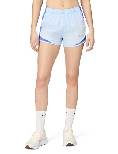Nike Women's Tempo Dri-Fit Mid-Rise Brief-Lined Running Shorts, Hydrogen Blue/Sapphire/Reflective Silver, Small