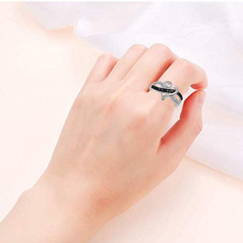 Jewelili Sterling Silver 1/10 Cttw Treated Black and Natural White Round Diamonds Heart Engagement Ring2