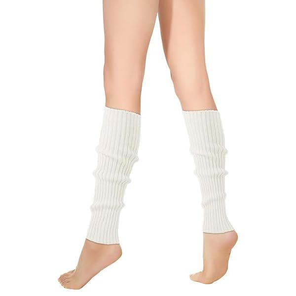 Leg Warmers for Women Girls, Fashion Ribbed Knit Leg Warmer White Calf Cuffs Stocking Winter Boot Socks for Party Sports Yoga - All Season Use-image-4