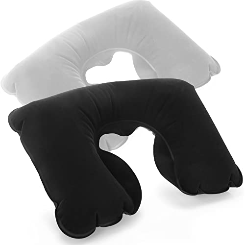 com-four® 2X Almohada Inflable para el Cuello - práctica Almohada para el Cuello para inflar - Almohada de Viaje (Angular - 2 Piezas - Negro Gris)