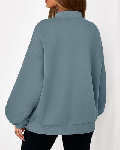 KIRUNDO Oversized Sweatshirt for Women Zip Up Bomber Jacket(Grey Blue, XXL) - image 2