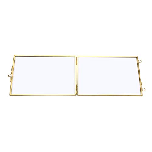 Juxyes Set Of 2 Brass Wall Hanging Photo Frame, Golden Glass Hanging Picture Artwork Display Frame, Double Glass Floating Frame Style Gallery Wall Frame For Photo Picture Poster Etc #TOP4