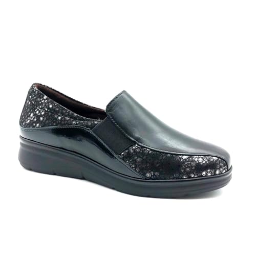 PITILLOS - Mocasín,Zapato con cuña,Gomas en los Lados,Suela de Goma,Plantilla Extraible,clásico,Piel y Tela para: Mujer Color: Negro Talla:39 PITILLOS - Mocasín,Zapato con cuña,Gomas en los Lados,Suela de Goma,Plantilla Extraible,clásico,Piel y Tela para: Mujer Color: Negro Talla:39