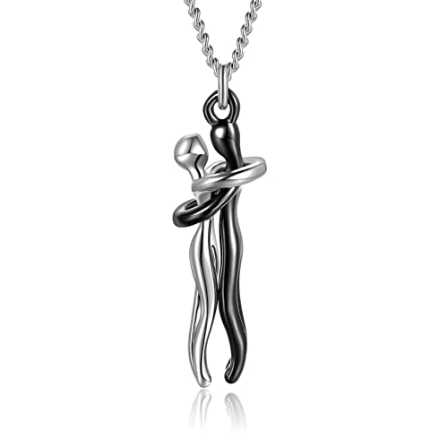 Gilieyer Collier Câlin Couple, Personnalité de la Mode Collier Câlin Affectueux Saint Valentin Couple Câlin Pendentif Créatif Amour Câlin Câlin Bijoux Cadeau pour Femmes Hommes Amoureux (Noir) Cover