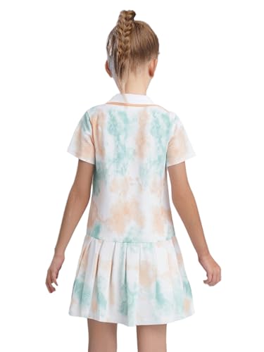 YiZYiF Kids Girls Quickdry Short Sleeve Athletic Dresses Contrast Color Printed Tennis Golf Badminton Dresses2