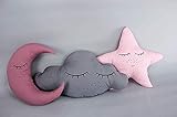  Kissenset *schlaf schön* rosa, schlafende Wolke Stern & Mond, Baumwolle, Babyzimmer Deko, rosa, deutsche Handarbeit