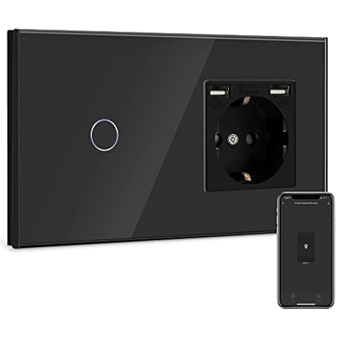BSEED Enchufe Normal con Interruptor de luz WiFi Negro Cover