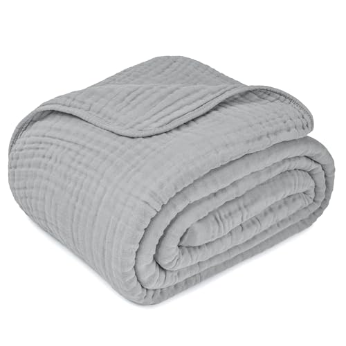 Image of Comfy Cubs Muslin Blanket for Adults King 108 inch x 90 inch - 6 Layer Soft, Breathable & Lightweight Muslin Adult Blanket - Machine Washable & Designed in The US Bedding for All Seasons -Heather Blue