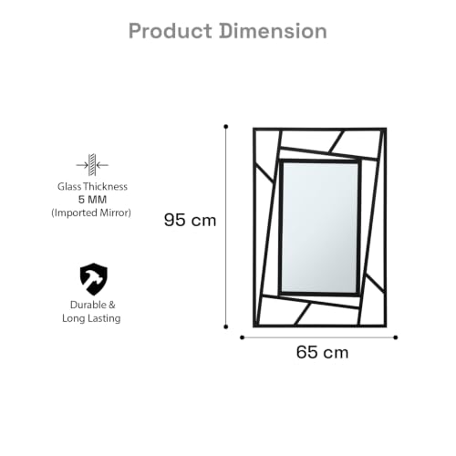 Image of Wakefit Decorative Rectangle Wall Mirror - 38 Inch | Metal Frame Wall Mirror for Living Room Bedroom Entryway Dressing Room Modern Home Decor & Gifting | Spro Black - 37.4x25.6x0.8 Inch