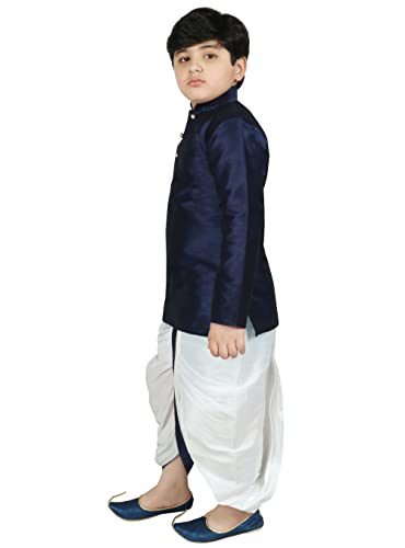 Image of SG YUVRAJ Boy's Raw Silk Kurta Dhoti Set