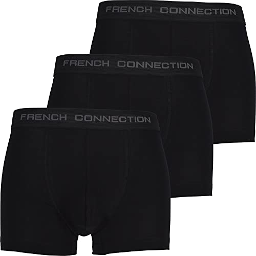 French Connection 3-Pack Stretch Cotton Men's Underwear Boxer Trunks, Black Medium