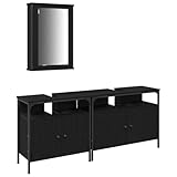 WRJENFSC Set di mobili da bagno da 3 pezzi, lavabo con mobiletto sottolavabo e armadietto a specchio, moderno set di mobili da bagno in legno nero, montaggio a parete, contenitore per utensili da