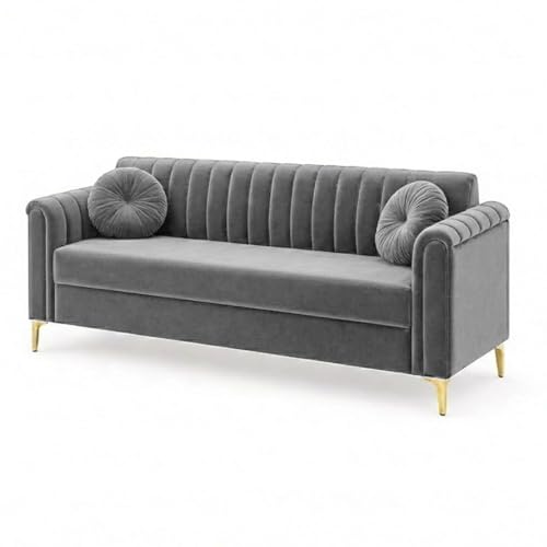 Image of FURNY Dorino 3 Seater Fabric Sofa Set (Light Grey) Premium Velvet Finish Durable & Comfortable Ideal for Living Room