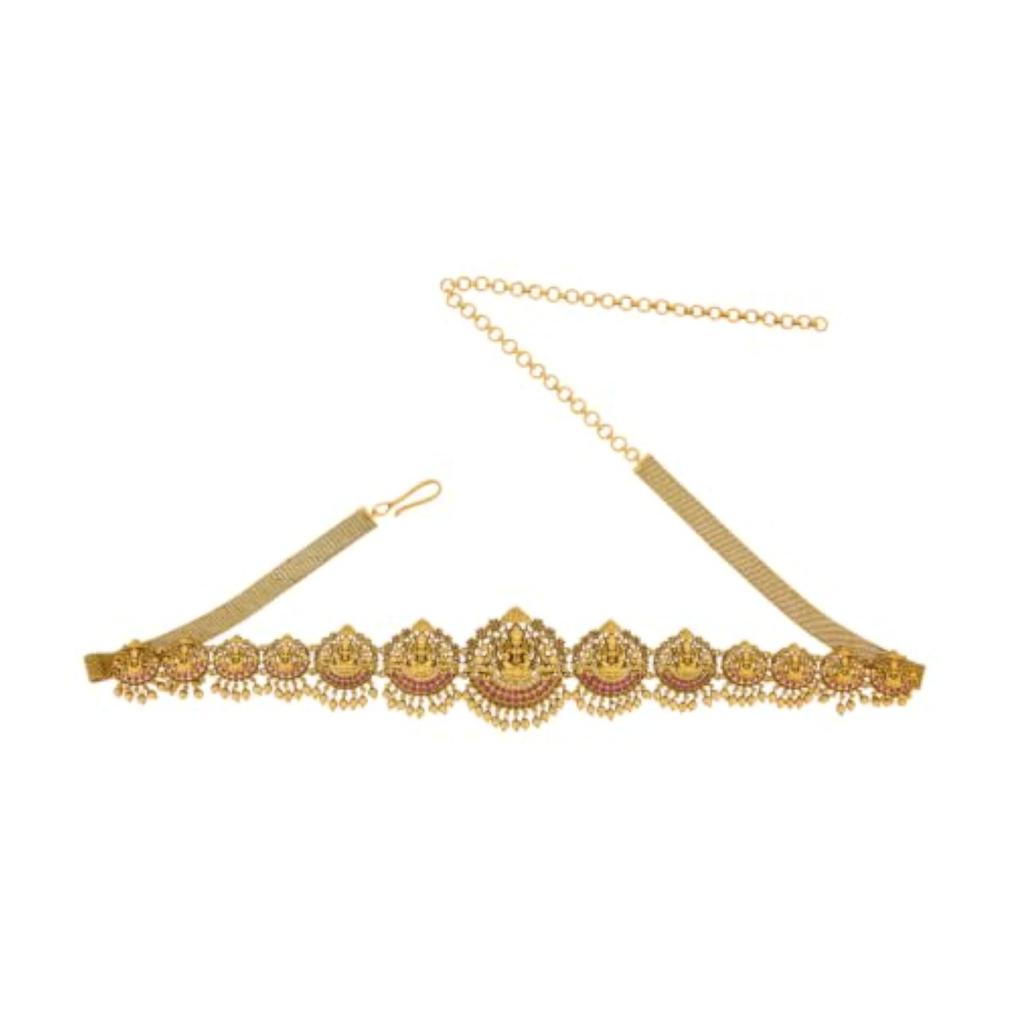 Women's Ruby Gold Plated Antique Kamarbandh Waist Belt, Adjustable