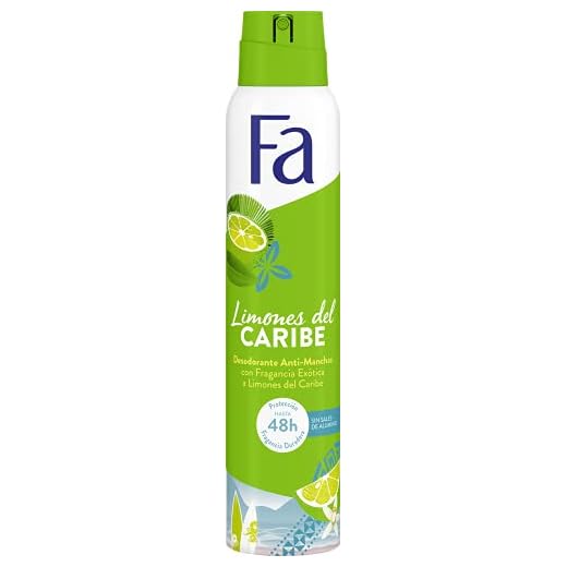 Fa - Desodorante Spray Limones del Caribe - 48h de protección - 200ml - Anti Manchas Blancas