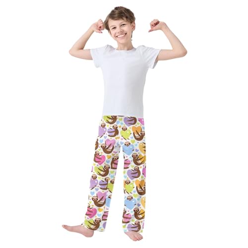 Sloth Colorful Love Boys Long Pants Soft Trousers Elastic Waist Kids Lounge Bottoms with Pockets S-XL2