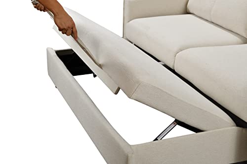 Erye 3-In-1 Loveseat Futon Sofa Convertible Queen Size Bed With Pull Out Sleeper Couch Bed & Reclining Backrest For Living Room Furniture Sets Sofabed, Beige #TOP5