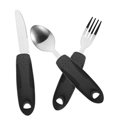 FOMIYES Daptive Utensils for Elderly Tremble Proof Non-Slip Grip Set of 3 Elderly Assistance Devices