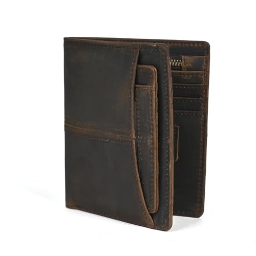 Retro Genuine Leather Wallet for Men Foldable Compact Minimalist Bifold Card Holder (Coffee)2