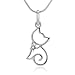925 Sterling Silver Cubic Zirconia CZ Cat Kitty Kitten Pet Lover Pendant Necklace, 18 inches