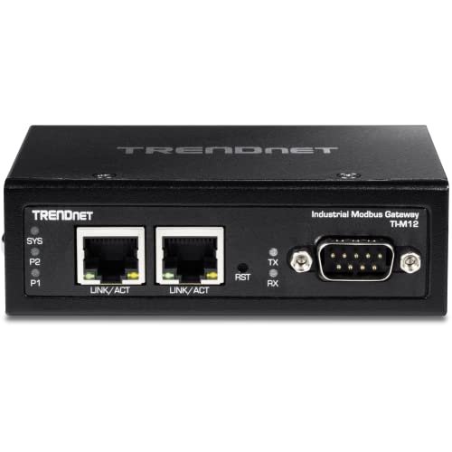 Image of TRENDnet 1-Port Fast Ethernet Industrial Modbus Gateway, 1 x Serial DB-9 Port, 2 x Fast Ethernet Ports, Up to 100m (328 ft), IP30 Rated Housing, Extreme Temperature Protection, Black, TI-M12