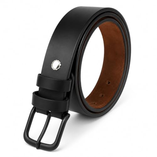 Image of Men's Black Leather Belt with Matte Black Pin Buckle