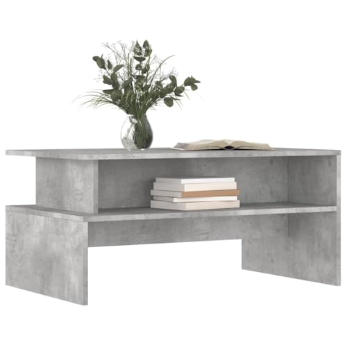 Table basse gris béton avec rangement pour optimiser l'espace du salon
