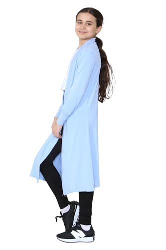 Image of Loxdonz Kids Long Open Front Cardigan Coverup Boyfriend Cardigan Sweater for Girl's Beach Cover ups Kimono Maxi Duster