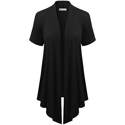 EIMIN Women's Basic Solid Short Sleeve Open Drape Front Jersey Cardigan Black 1XL Cover