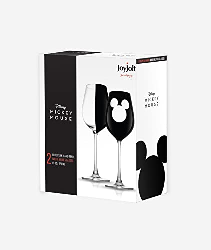 Image of JoyJolt Disney Luxury Mickey Mouse Stemmed White Wine Glasses. European Crystal Wine Glasses Set of 2 Drinking Glasses. Xmas Disney Stuff, Gifts and Cups. 16oz Black Wine Glass, Disney Wine Glass