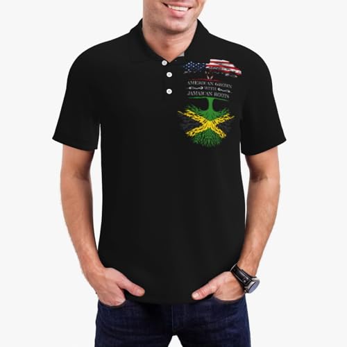 American Grown with Jamaican Roots Jamaica Flag Men's Tactical Golf Polo Shirt - Short Sleeve, Soft & Casual4