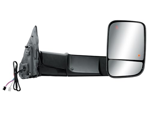 Passenger Right Side Door Towing Mirror Power and Heated BLIS (Blind Spot Sensor) Glass with Turn Signal Light and Puddle Light Textured Black Back Cover Manual Folding for RAM 1500 from 2019 to 2025 by LONGLING - Used condition - Image 2