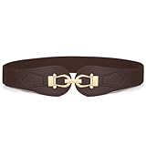 VONMELLI Cinturones elásticos anchos para mujer, cinturón de cintura elástico para damas con hebilla dorada de moda para vestidos, café, S:Fit Waist Size 25'-29'