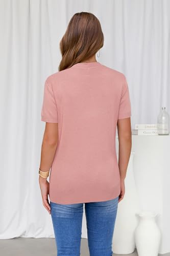 Image of Arach&Cloz Women's Lightweight Wool Blend Short Sleeve Sweater Top Business Casual