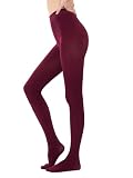 HeyUU Damen Bunte Blickdichte Strumpfhose 80 DEN Microfaser Stützstrumpfhose(Burgundrot, L-XL)