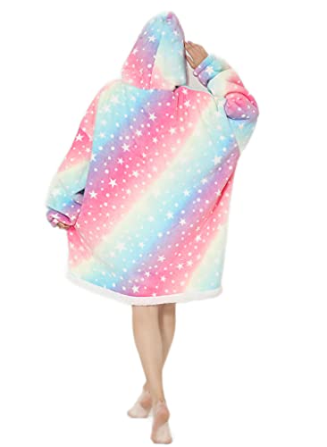 Miniatura 4 de Nland Poncho Mujer Invierno Mantas Sudadera Cuadros Cálida Capa Envoltura Del Mantón De Gran Tamaño Sudadera Con Capucha Arcoíris,Talla Única