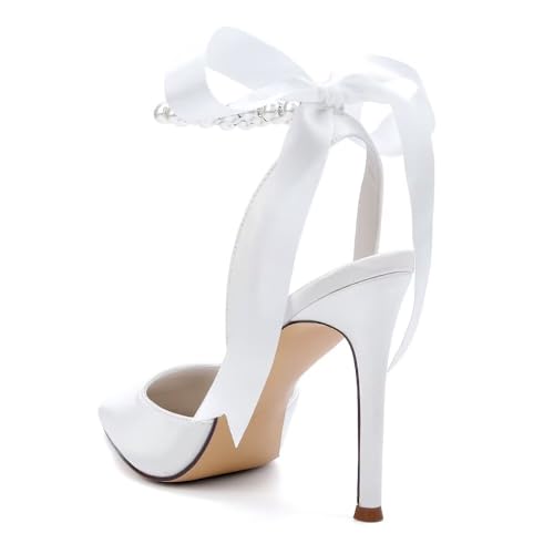 Women's Pearl Wedding Shoes for Bride Slingback Heels for Women Satin Pointy Toe Bridal Stiletto Pumps3