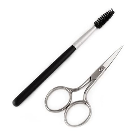 REFINE - Italy Eyebrow Scissors with Wooden Handle Spoolie Grooming Kit Cover