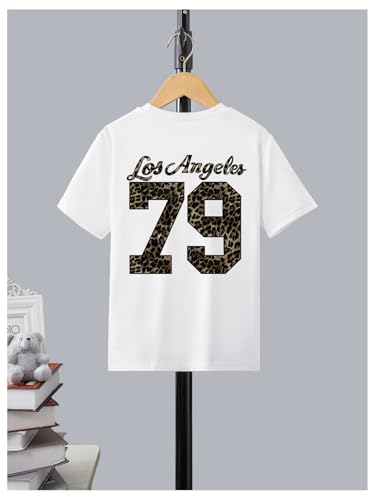Image of RoseSeek Girl's Graphic Drop Shoulder Star Print Tee Tops Short Sleeve Crew Neck Summer Shirts