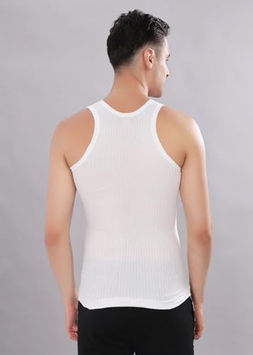 Image of Dollar Bigboss Men's White Solid Cotton Regular Vest