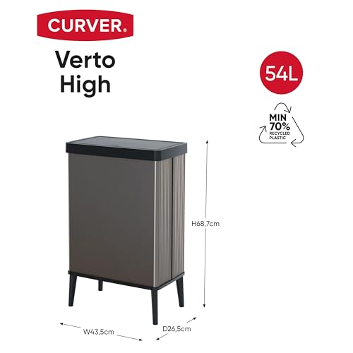 CURVER Verto 54L High Waste Bin, Push Lid, Sleek Design, Easy Assembly, Recycling Friendly, Pearl Grey - Image 7